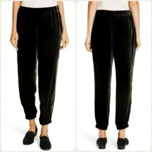 Eileen Fisher Velvet Jogger Pant Black Tapered Minimalist Lagenlook Size XL NWT